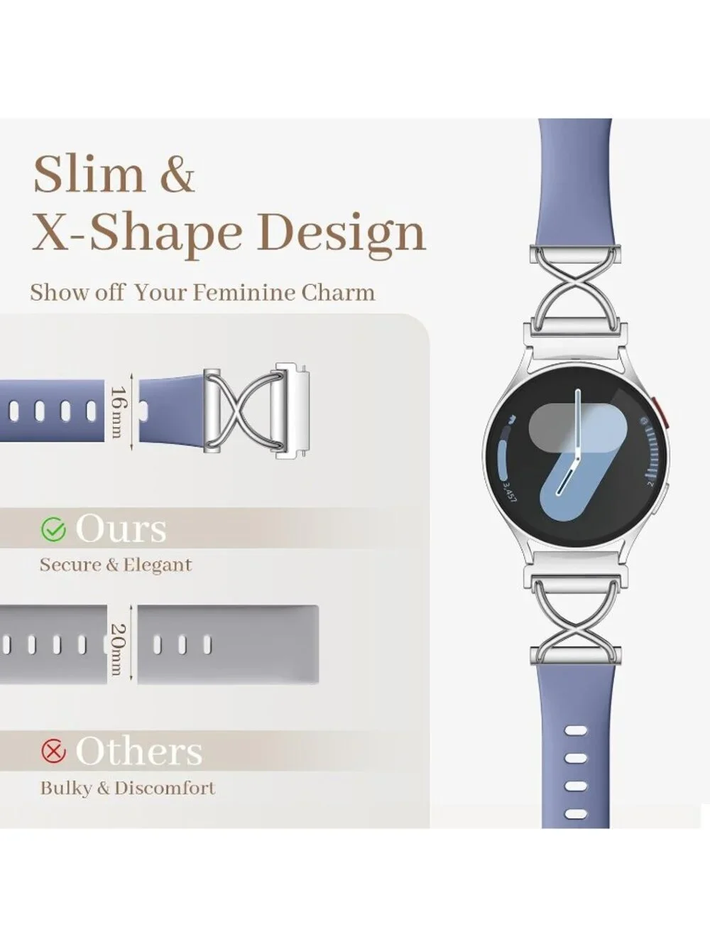 Women's Blue Skinny Charms X-Shaped Soft Slim Silicone Bands Compatible Watch
